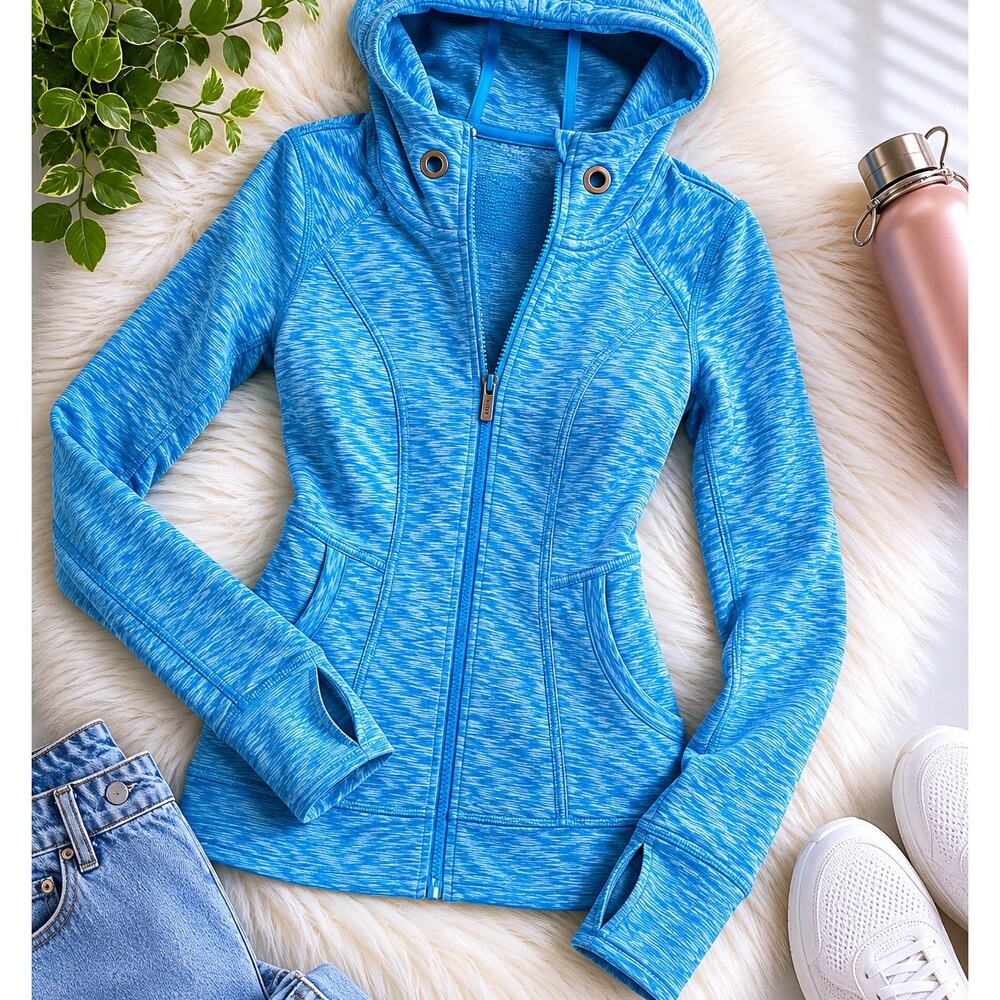 Athleta Women’s Full Zip Hoodie Jacket Size Small Blue Space Dye Athletic